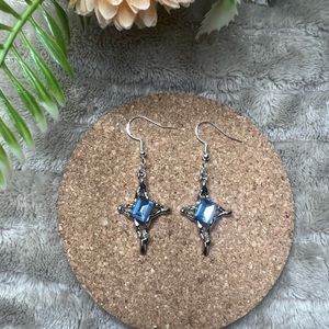 Blue Gem Cross Earrings